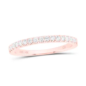 14kt Rose Gold Womens Round Diamond Wedding Single Row Band 1/3 Cttw