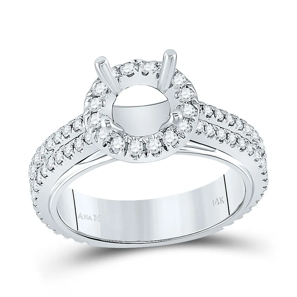 14kt White Gold Womens Round Diamond 1-1/4 Ct Rd Center Halo Bridal Wedding Semi-Mount Ring 3/4 Cttw