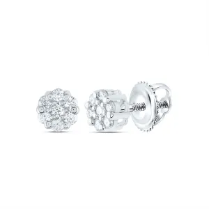 14kt White Gold Womens Round Diamond Flower Cluster Earrings 1/4 Cttw