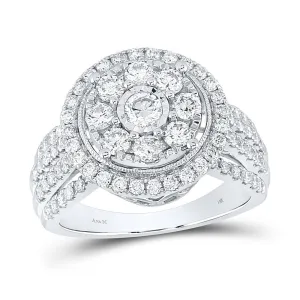 14kt White Gold Womens Round Diamond Right Hand Halo Cluster Ring 1-1/2 Cttw