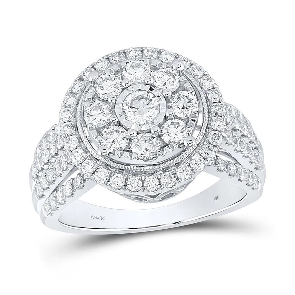 14kt White Gold Womens Round Diamond Right Hand Halo Cluster Ring 1-1/2 Cttw