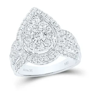 14kt White Gold Womens Round Diamond Right Hand Pear Shaped Cluster Ring 1-1/2 Cttw