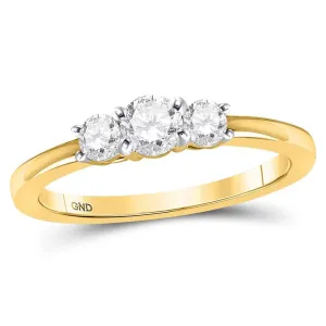 14kt Yellow Gold Round Diamond 3-stone Bridal Wedding Engagement Ring 1/2 Cttw