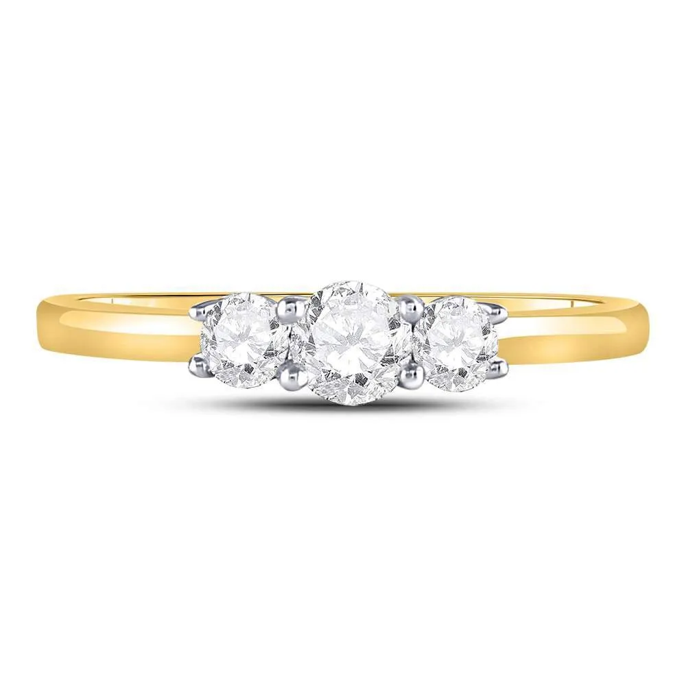 14kt Yellow Gold Round Diamond 3-stone Bridal Wedding Engagement Ring 1/2 Cttw