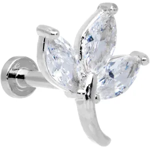 16 Gauge 1/4 Clear CZ Gem Leaves Internally Threaded Labret Tragus