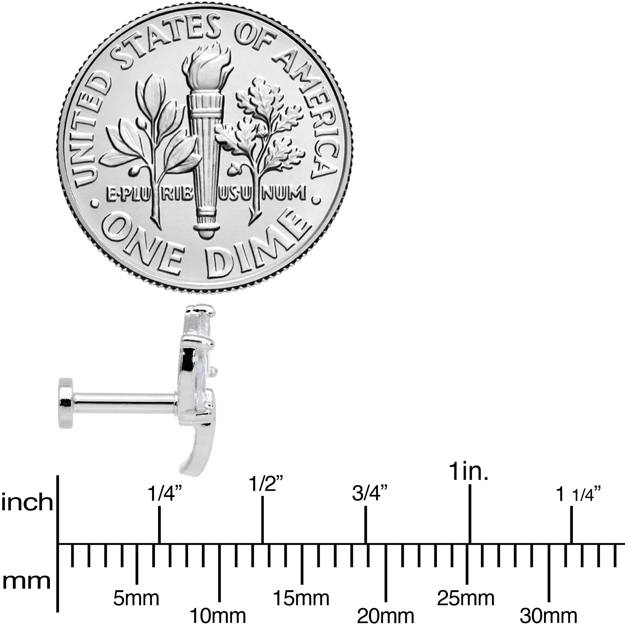 16 Gauge 1/4 Clear CZ Gem Leaves Internally Threaded Labret Tragus