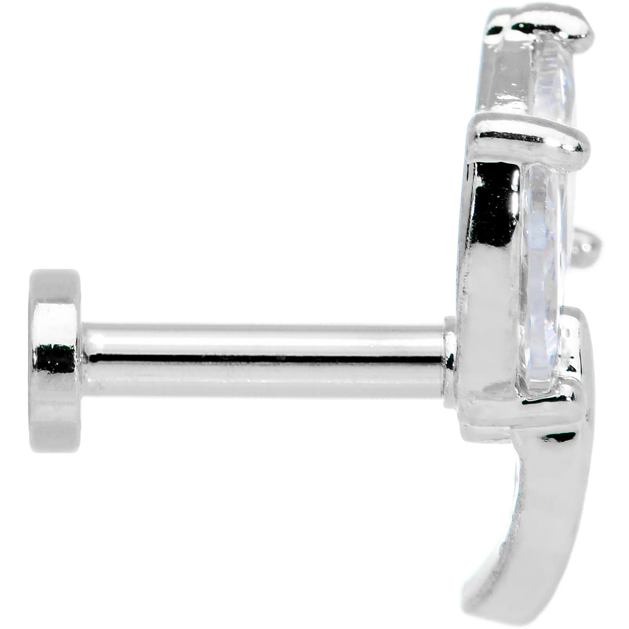 16 Gauge 1/4 Clear CZ Gem Leaves Internally Threaded Labret Tragus