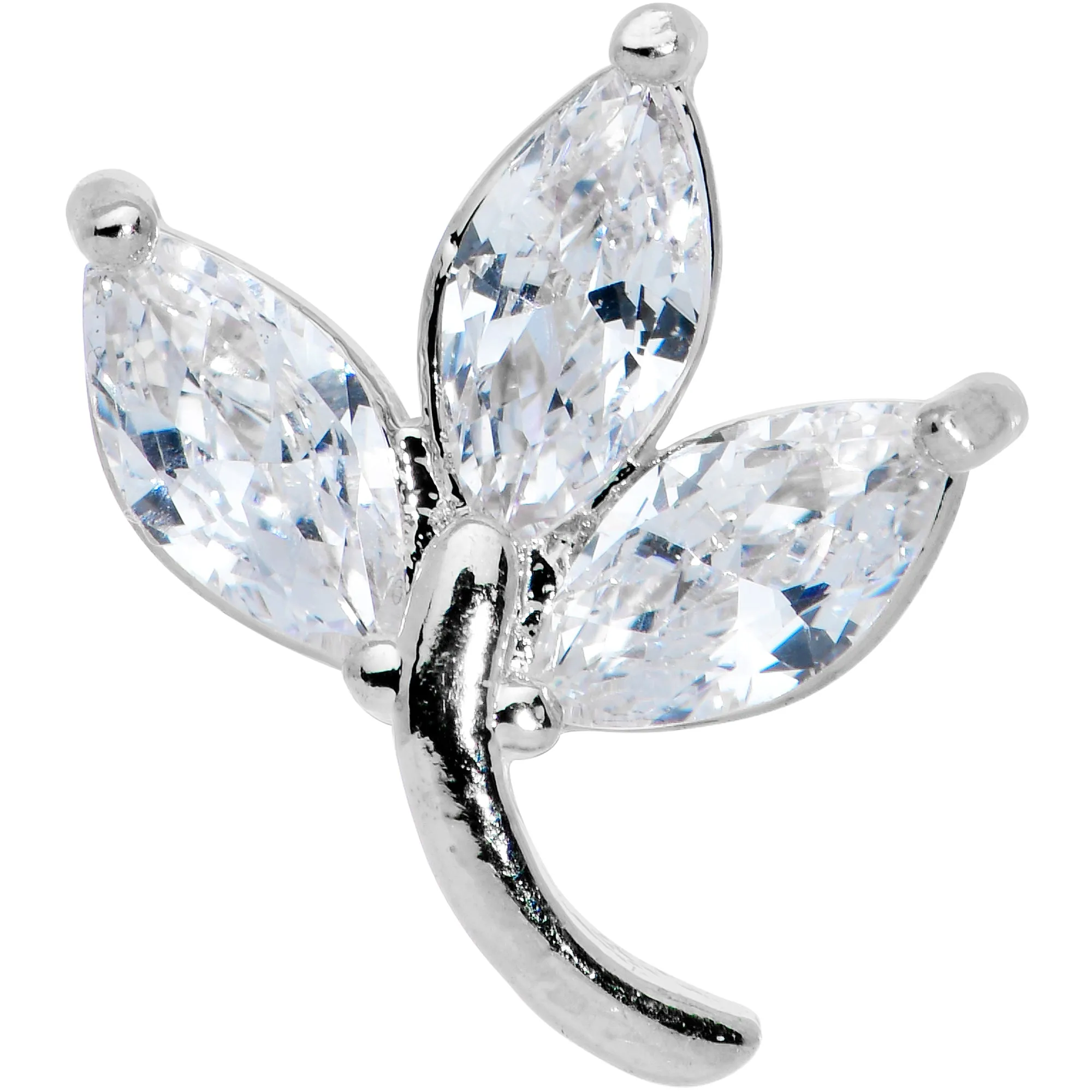 16 Gauge 1/4 Clear CZ Gem Leaves Internally Threaded Labret Tragus