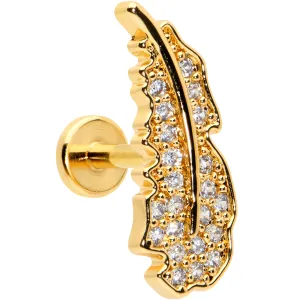 16 Gauge 1/4 Clear CZ Gold Hue Feather Internal Threaded Labret Tragus