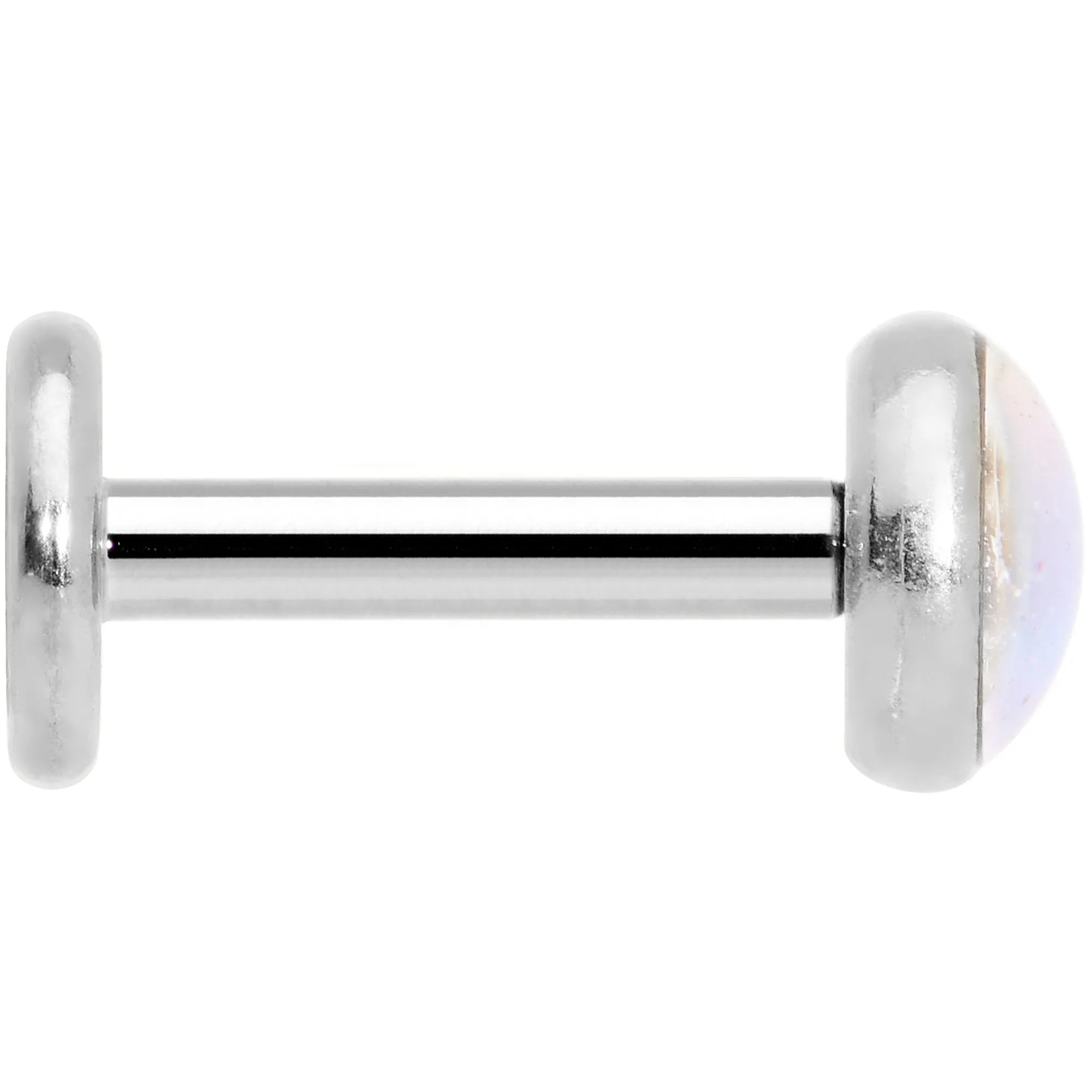 16 Gauge 1/4 White Faux Opal Internally Threaded Labret Monroe Tragus