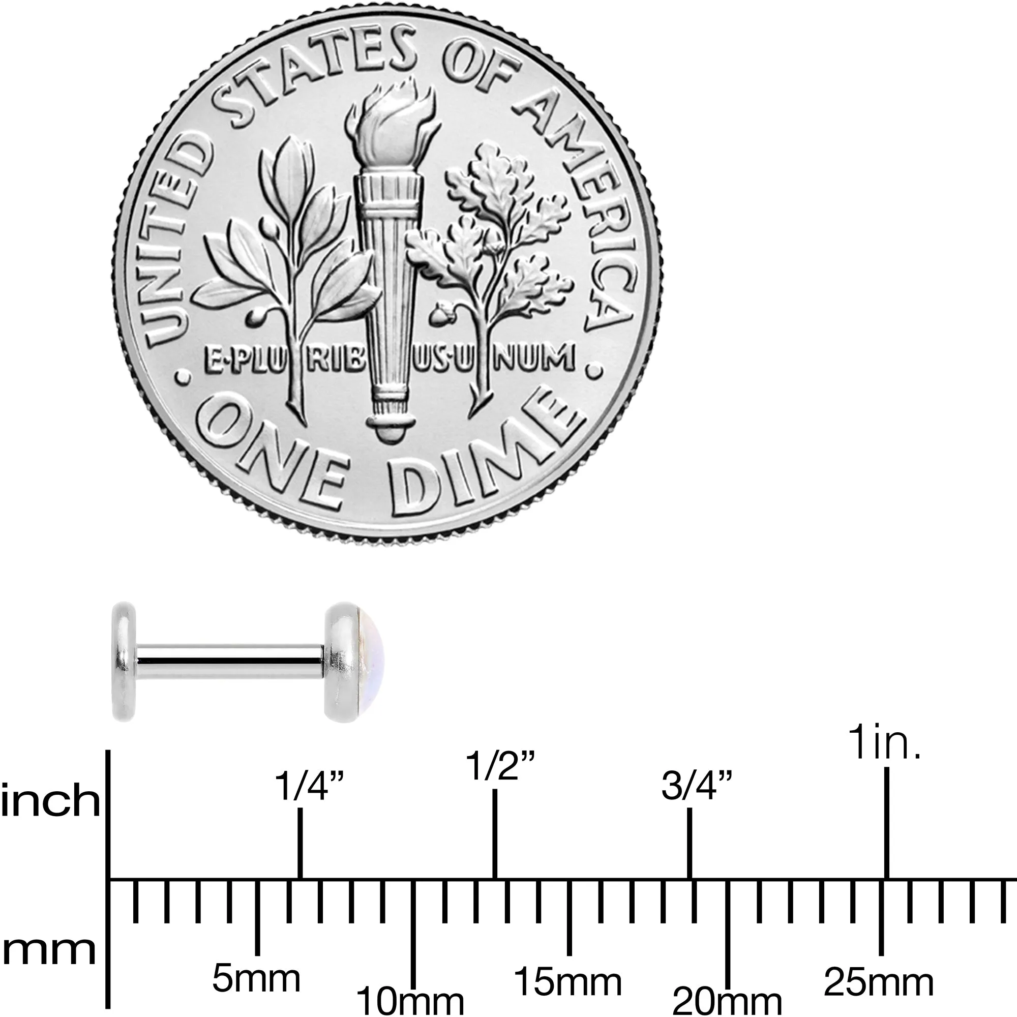16 Gauge 1/4 White Faux Opal Internally Threaded Labret Monroe Tragus