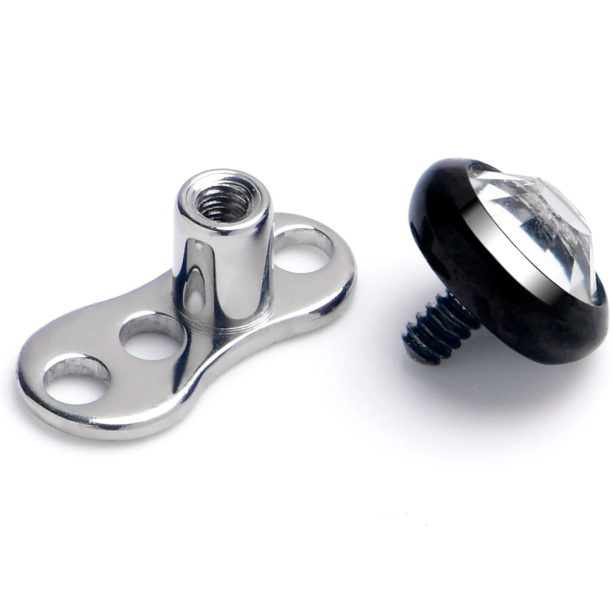16 Gauge 4mm Gem Bezel Black Top 3 Hole Dermal Implant Grade Titanium Anchor Base