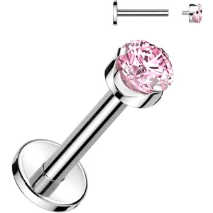 16 Gauge 5/16 3mm Pink CZ Round Medical Grade Titanium Flat Back Earring
