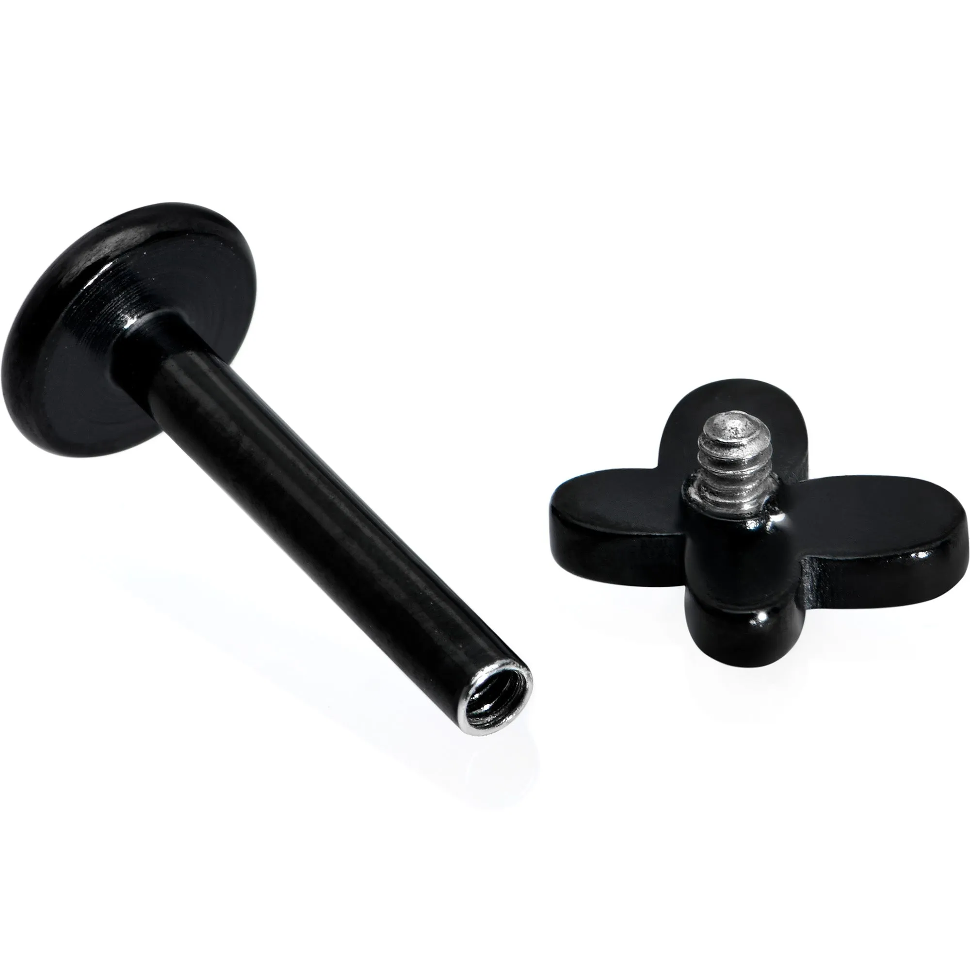 16 Gauge 5/16 Black Simple Butterfly Internally Threaded Labret Tragus