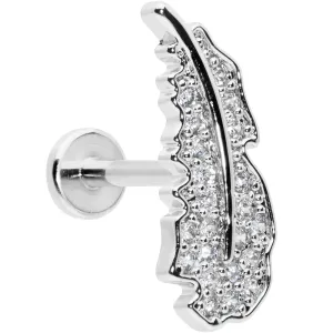 16 Gauge 5/16 Clear CZ Gem Feather Internally Threaded Labret Tragus