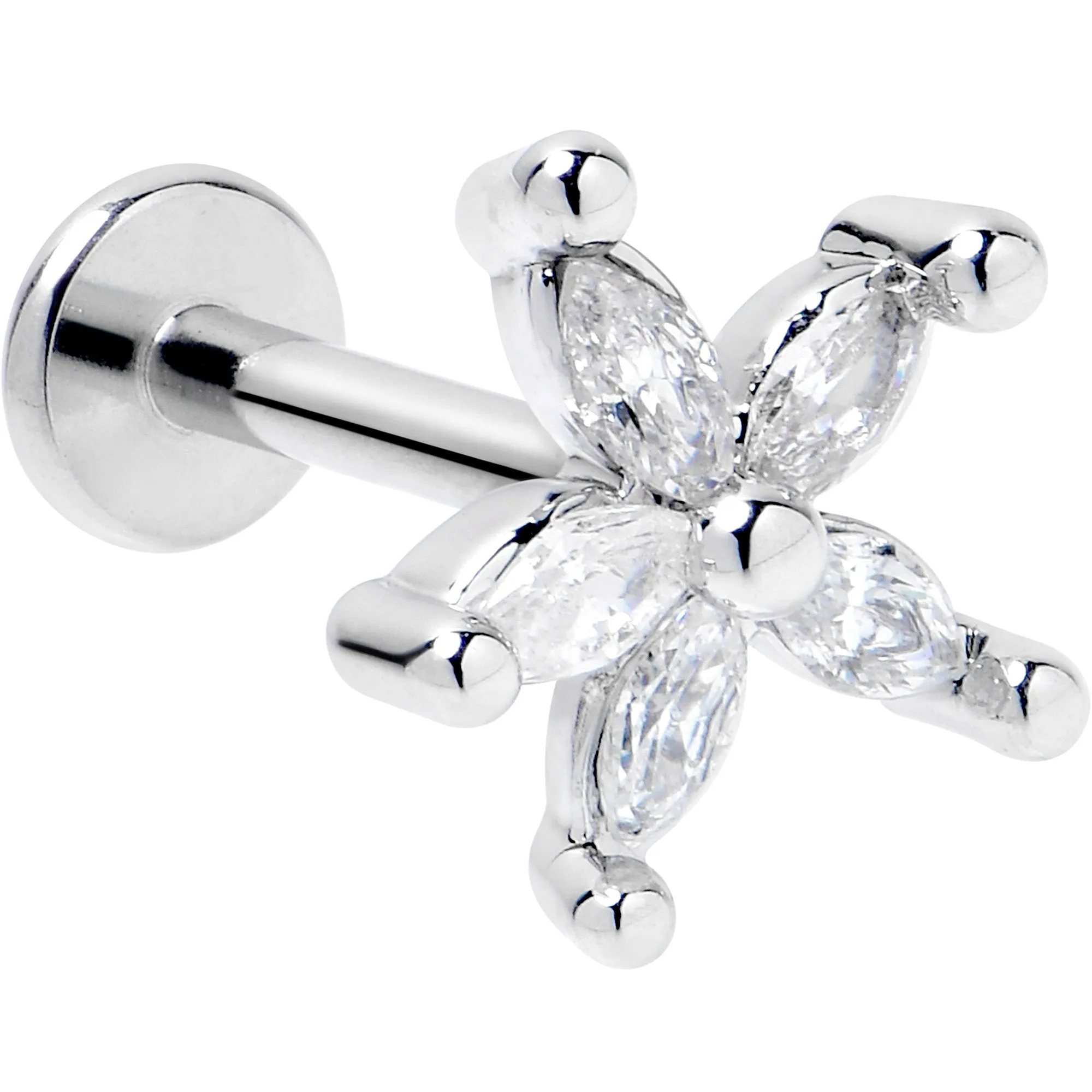 16 Gauge 5/16 Clear CZ Gem Flower Fantastic Internally Threaded Labret