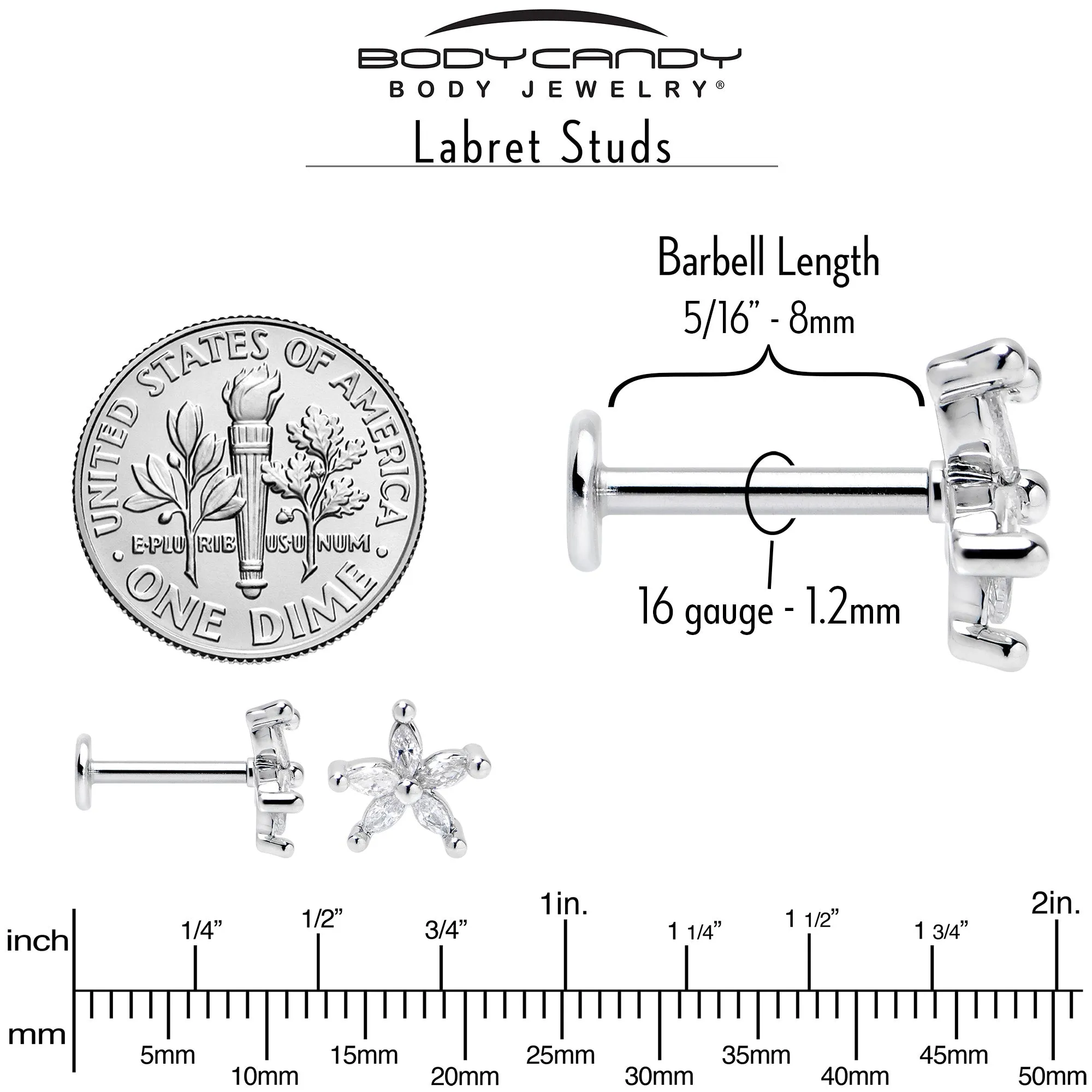 16 Gauge 5/16 Clear CZ Gem Flower Fantastic Internally Threaded Labret