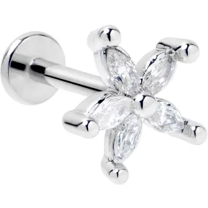 16 Gauge 5/16 Clear CZ Gem Flower Fantastic Internally Threaded Labret