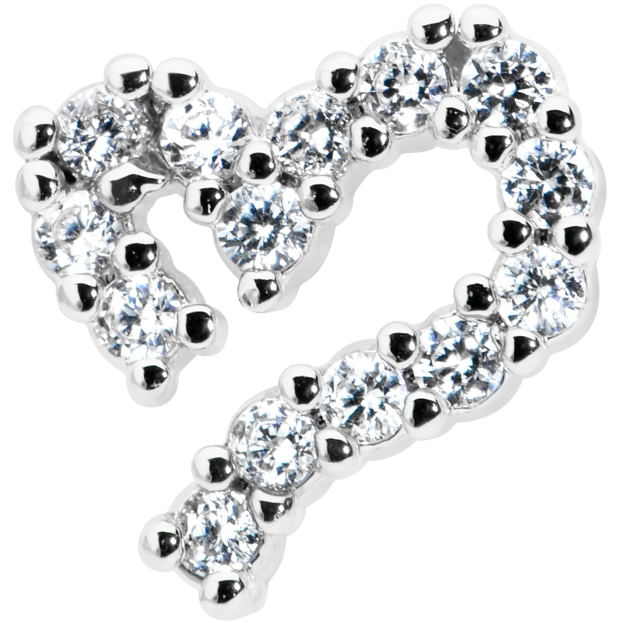 16 Gauge 5/16 Clear CZ Gem Half Heart Internal Thread Labret Tragus