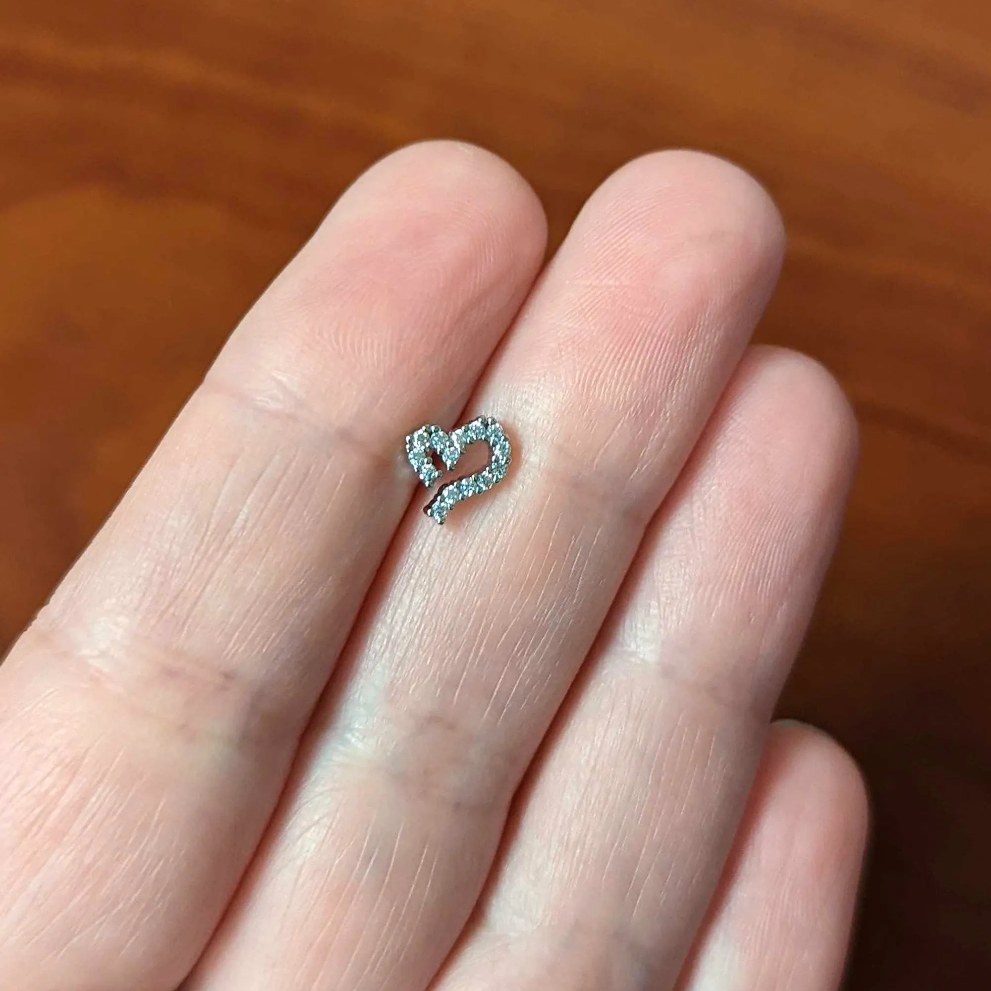 16 Gauge 5/16 Clear CZ Gem Half Heart Internal Thread Labret Tragus