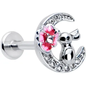 16 Gauge 5/16 Clear CZ Gem Rabbit Moon Pink Internally Threaded Labret