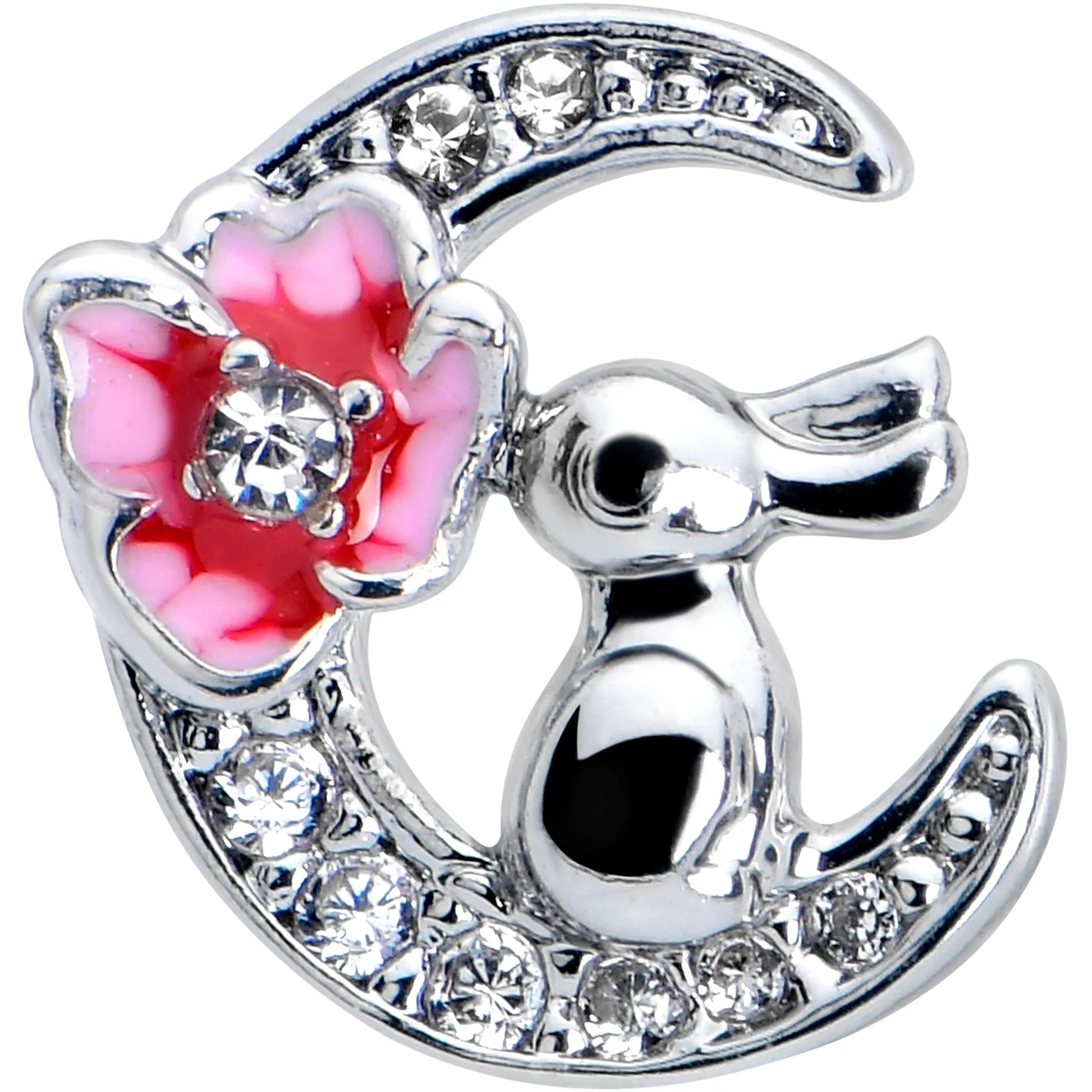 16 Gauge 5/16 Clear CZ Gem Rabbit Moon Pink Internally Threaded Labret