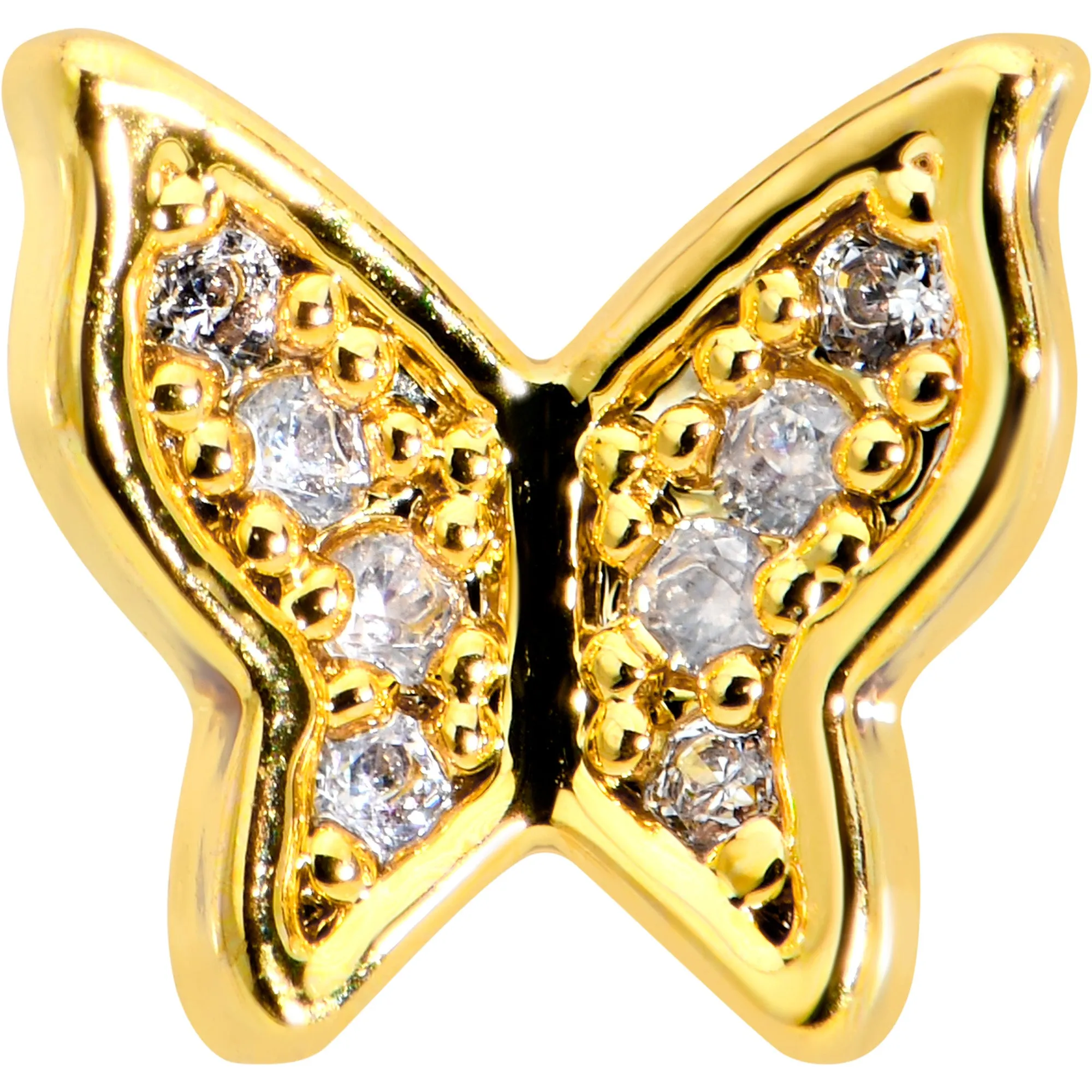 16 Gauge 5/16 Clear Gem Gold Tone Butterfly Internally Threaded Labret