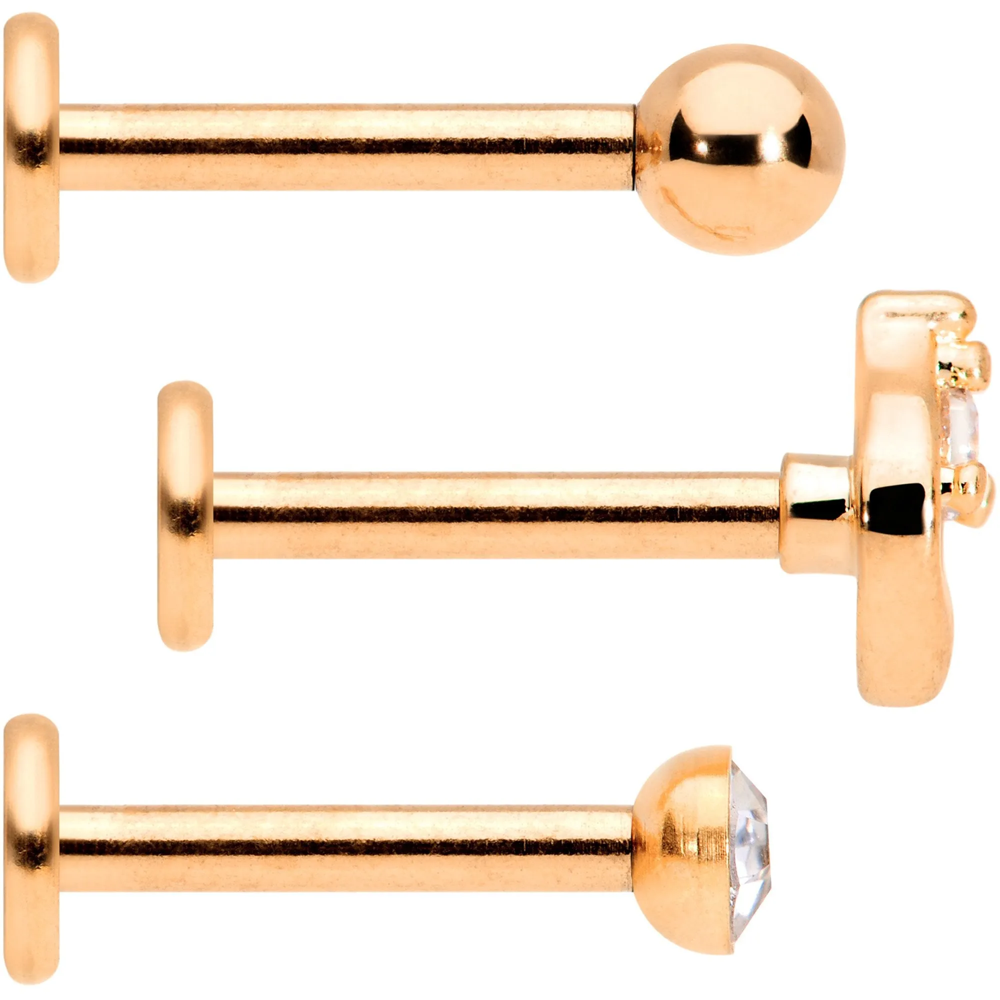16 Gauge 5/16 Clear Gem Rose Gold Tone Internally Threaded Labret Set