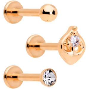 16 Gauge 5/16 Clear Gem Rose Gold Tone Internally Threaded Labret Set
