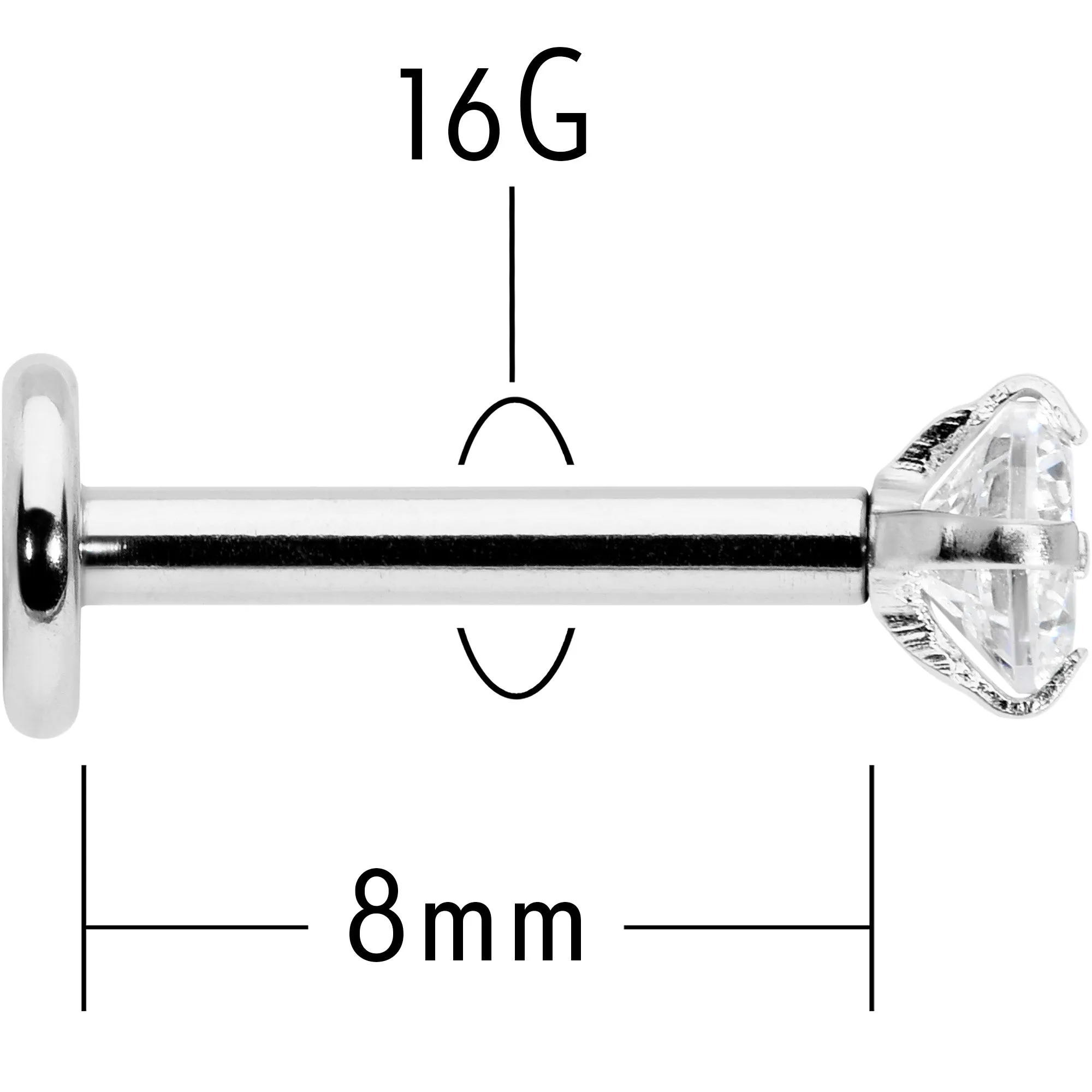 16 Gauge 5/16 Clear Gem Round End Internally Threaded Labret Tragus