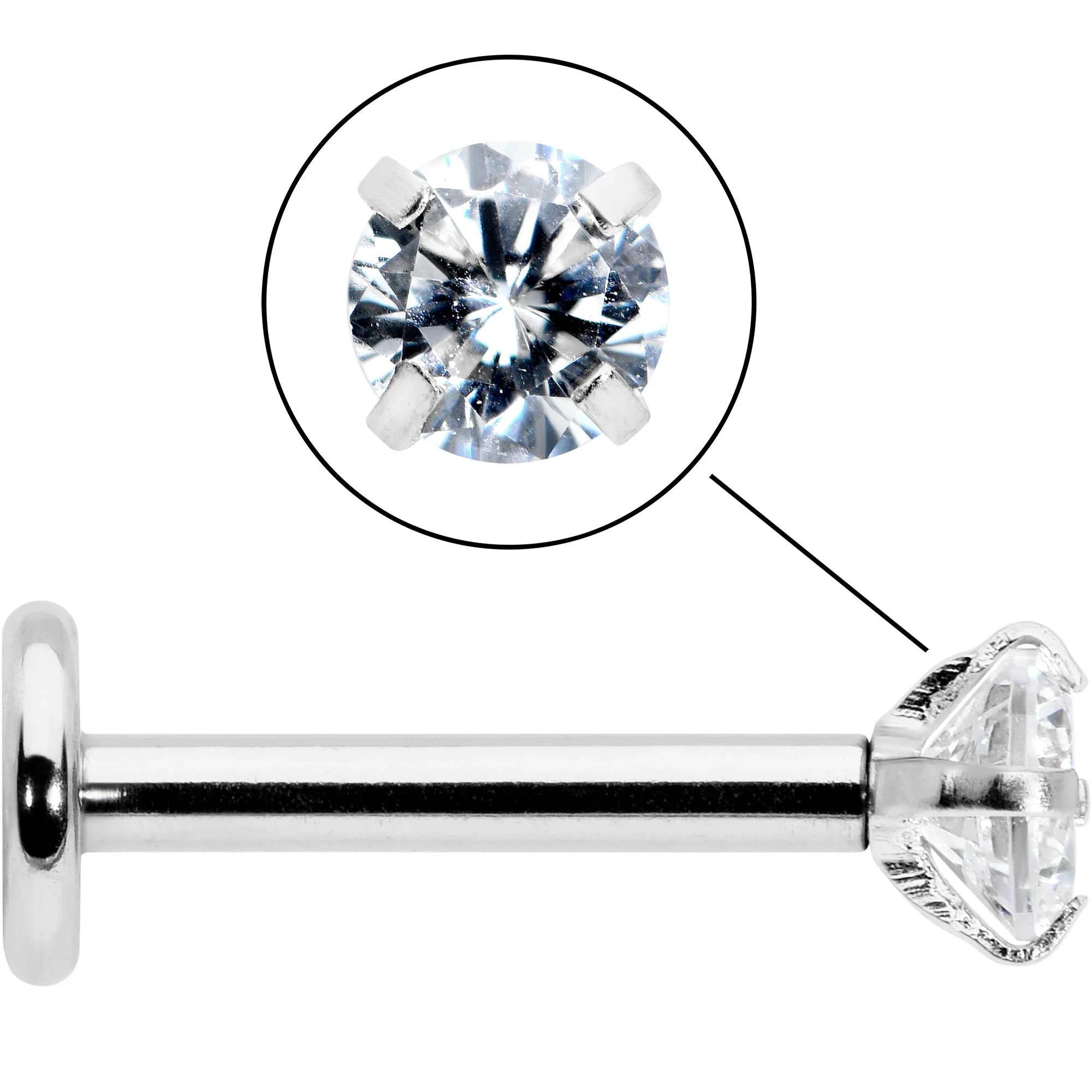 16 Gauge 5/16 Clear Gem Round End Internally Threaded Labret Tragus
