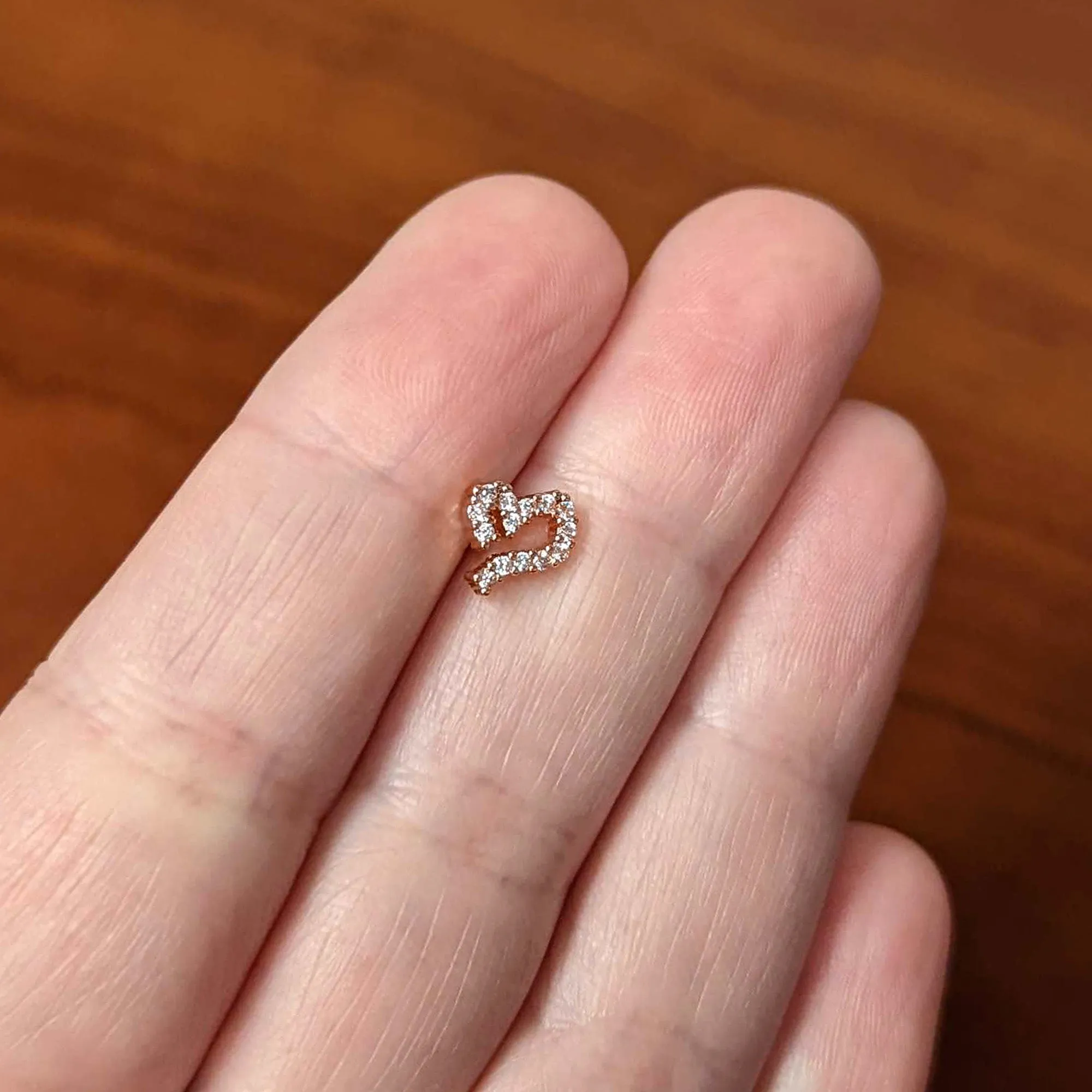 16 Gauge 5/16 CZ Gem Rosy Hue Half Heart Internal Thread Labret Tragus