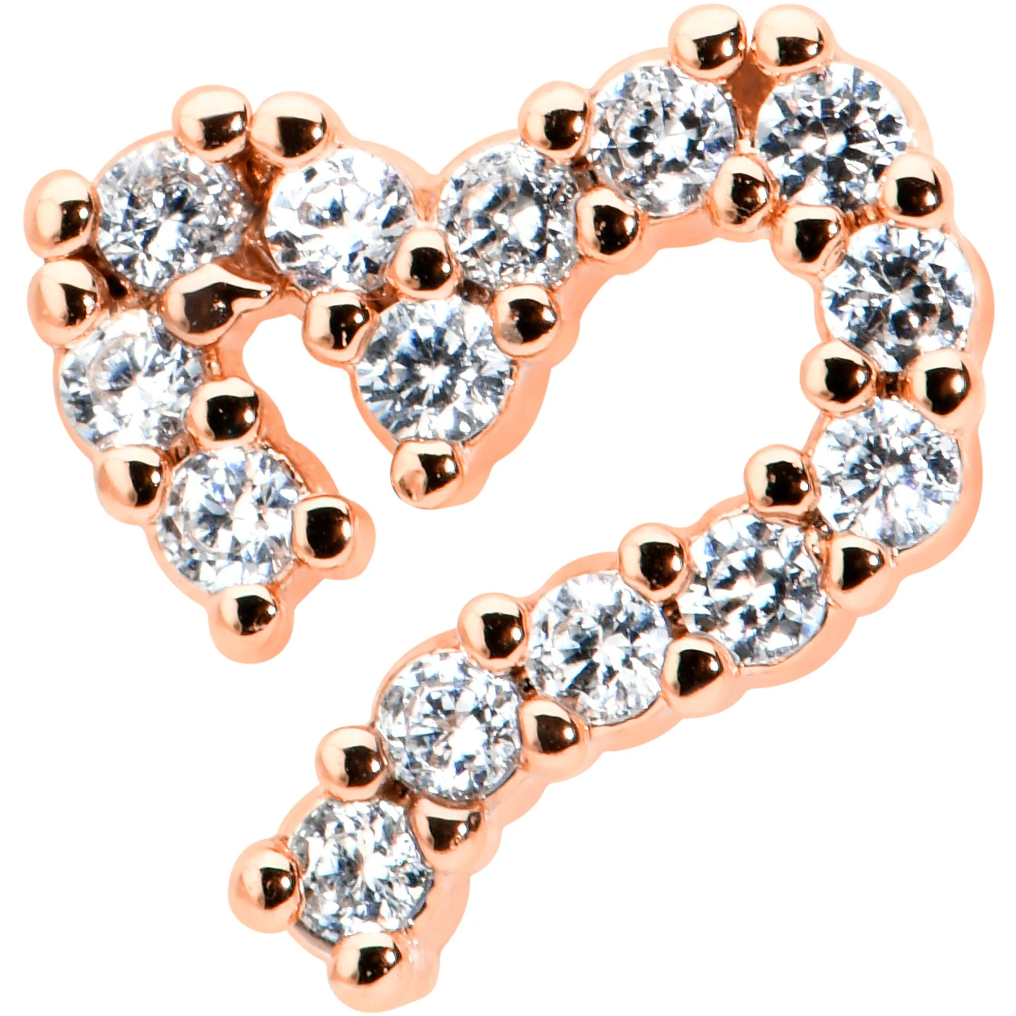 16 Gauge 5/16 CZ Gem Rosy Hue Half Heart Internal Thread Labret Tragus
