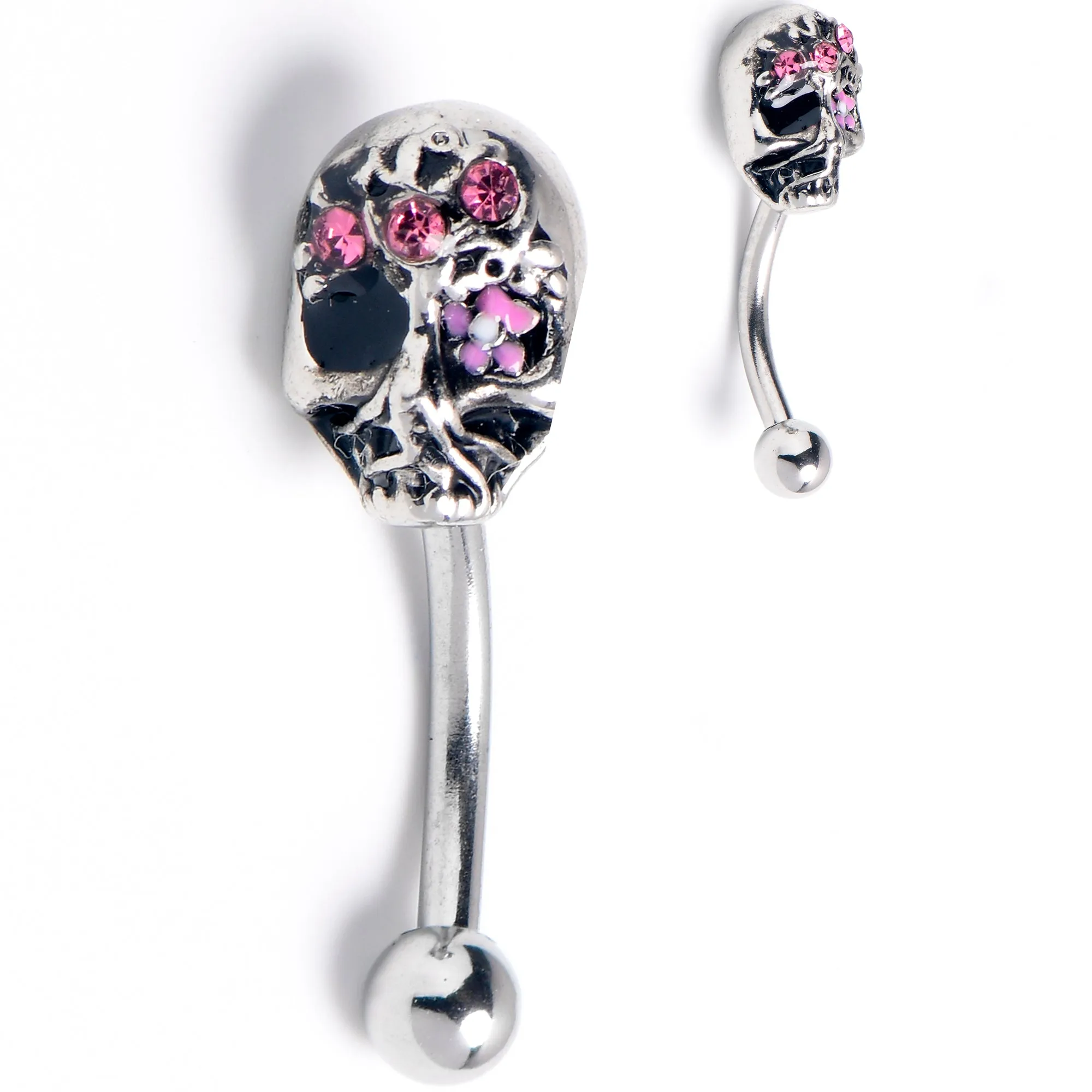 16 Gauge 5/16 Pink Gem Stylish Skull Curved Eyebrow Ring