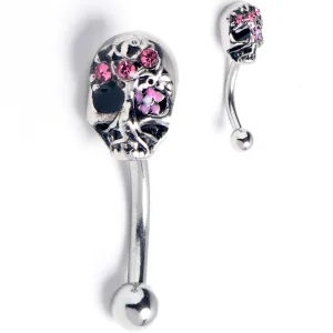 16 Gauge 5/16 Pink Gem Stylish Skull Curved Eyebrow Ring