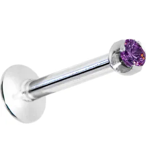 16 Gauge Purple 2mm Gem Internally Threaded Labret Monroe Tragus