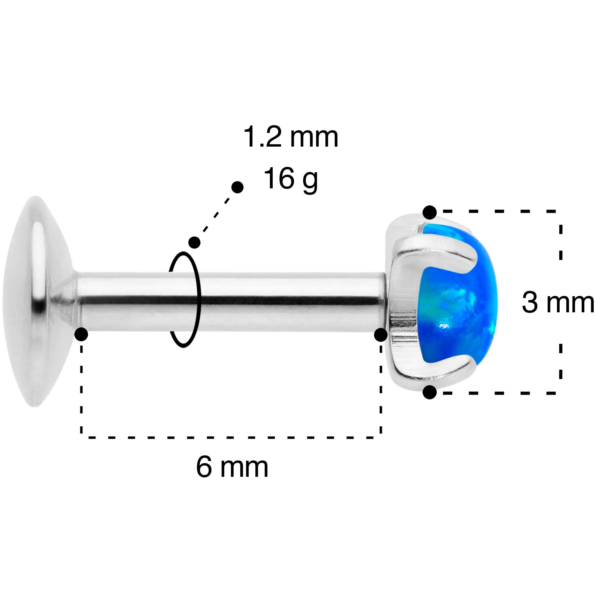 16G 1/4 3mm Blue Syn Opal G23 Titanium Internal Thread Labret