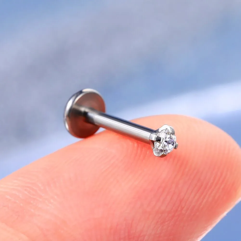 16G 3PCS Titanium Internally Threaded Star/CZ Gems Labret Cartilage Studs