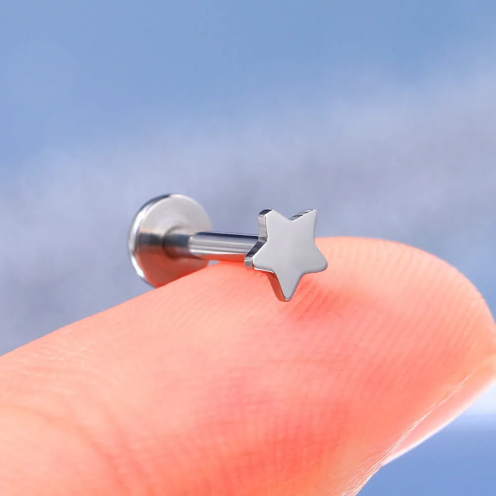 16G 3PCS Titanium Internally Threaded Star/CZ Gems Labret Cartilage Studs