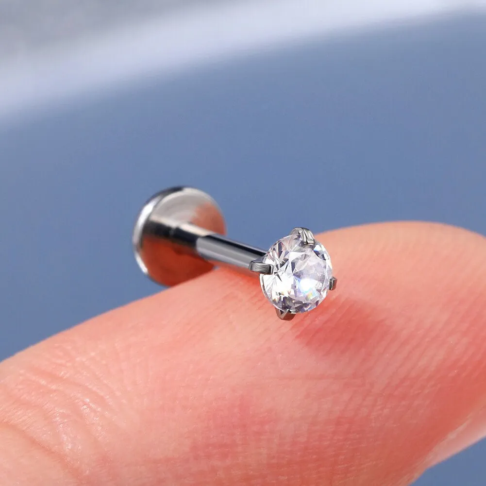 16G 3PCS Titanium Internally Threaded Star/CZ Gems Labret Cartilage Studs