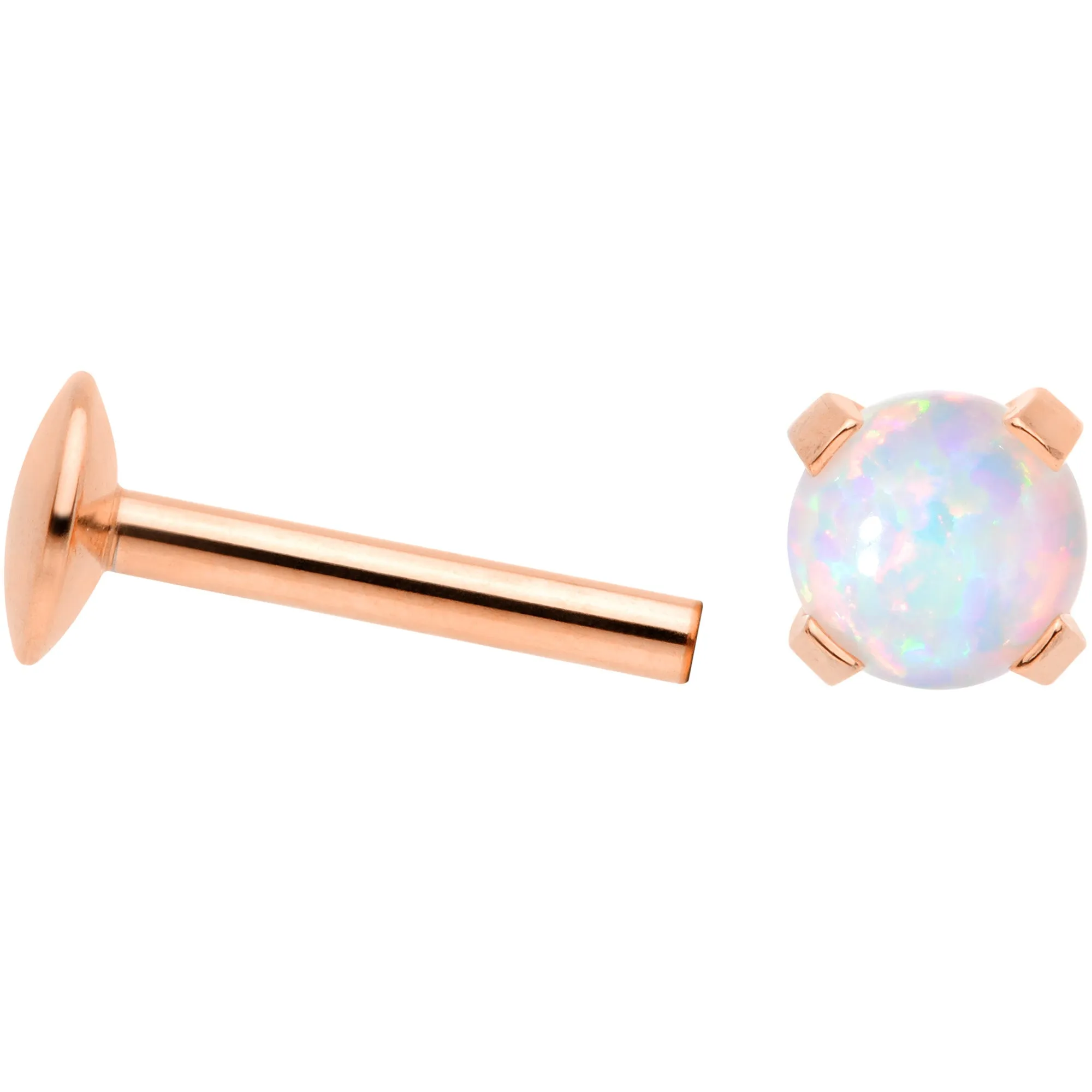 16G 5/16 4mm Syn Opal Rose Gold G23 Titanium Internal Thread Labret