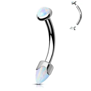 16G Titanium Internally Threaded Opal Curved Rook Eyebrow Barbell