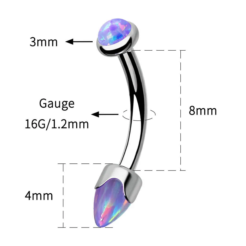 16G Titanium Internally Threaded Opal Curved Rook Eyebrow Barbell