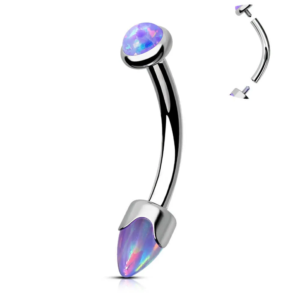 16G Titanium Internally Threaded Opal Curved Rook Eyebrow Barbell