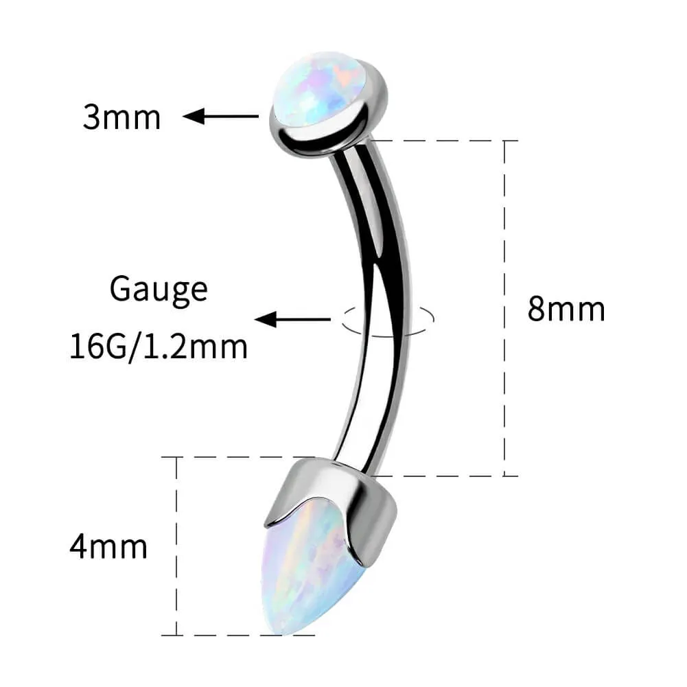 16G Titanium Internally Threaded Opal Curved Rook Eyebrow Barbell
