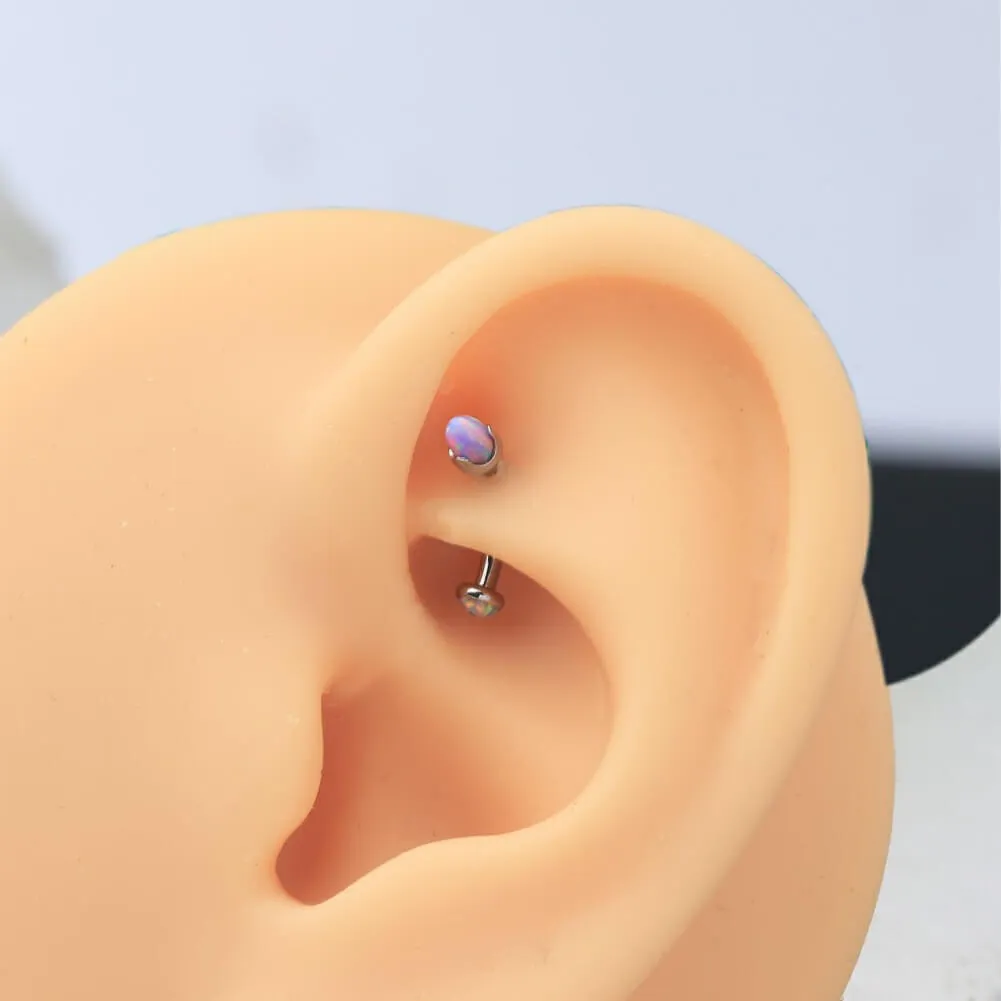 16G Titanium Internally Threaded Opal Curved Rook Eyebrow Barbell