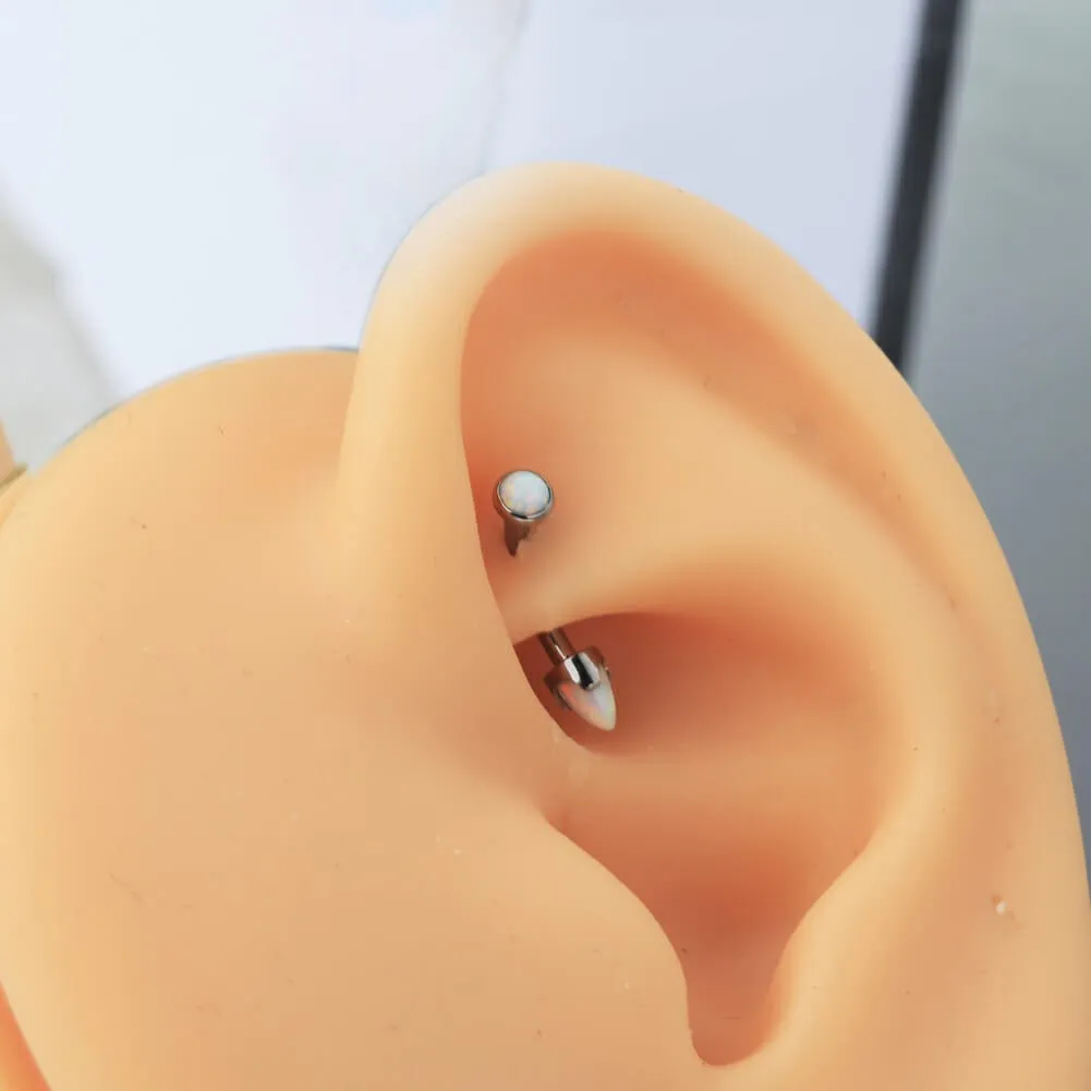 16G Titanium Internally Threaded Opal Curved Rook Eyebrow Barbell