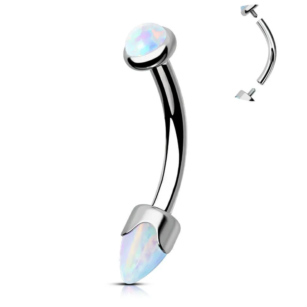 16G Titanium Internally Threaded Opal Curved Rook Eyebrow Barbell