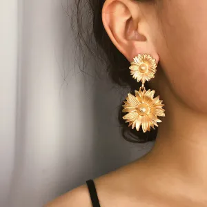 18K Gold-Plated Floral Dual-Mum Drop Earrings