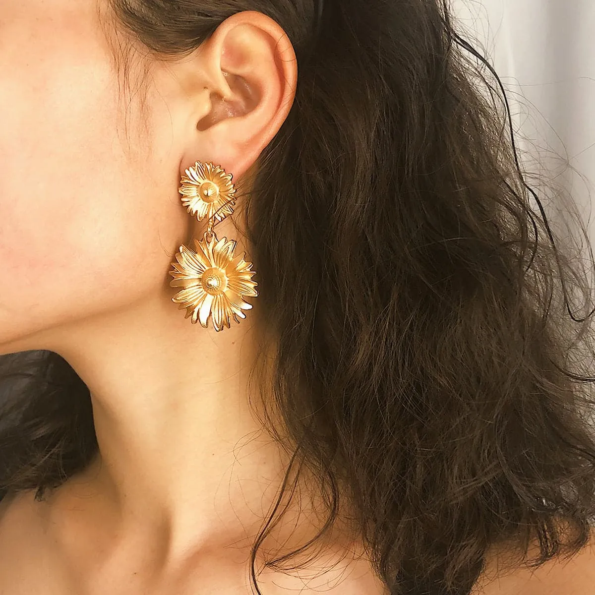 18K Gold-Plated Floral Dual-Mum Drop Earrings